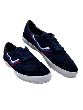 Tory Sport Navy Suede & Fabric Red White Blue Chevron Sneakers Shoes Womens 7